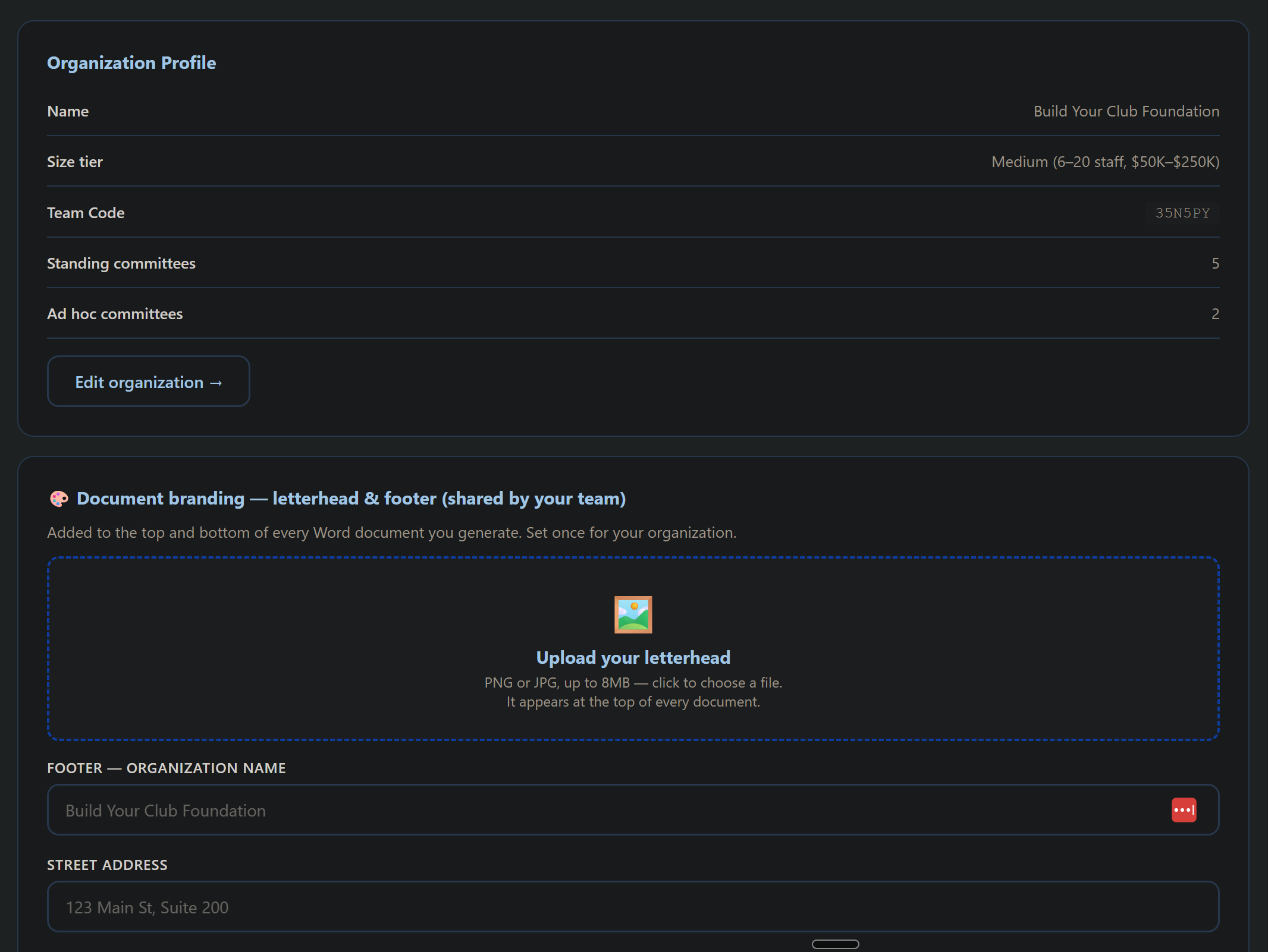 Document branding settings