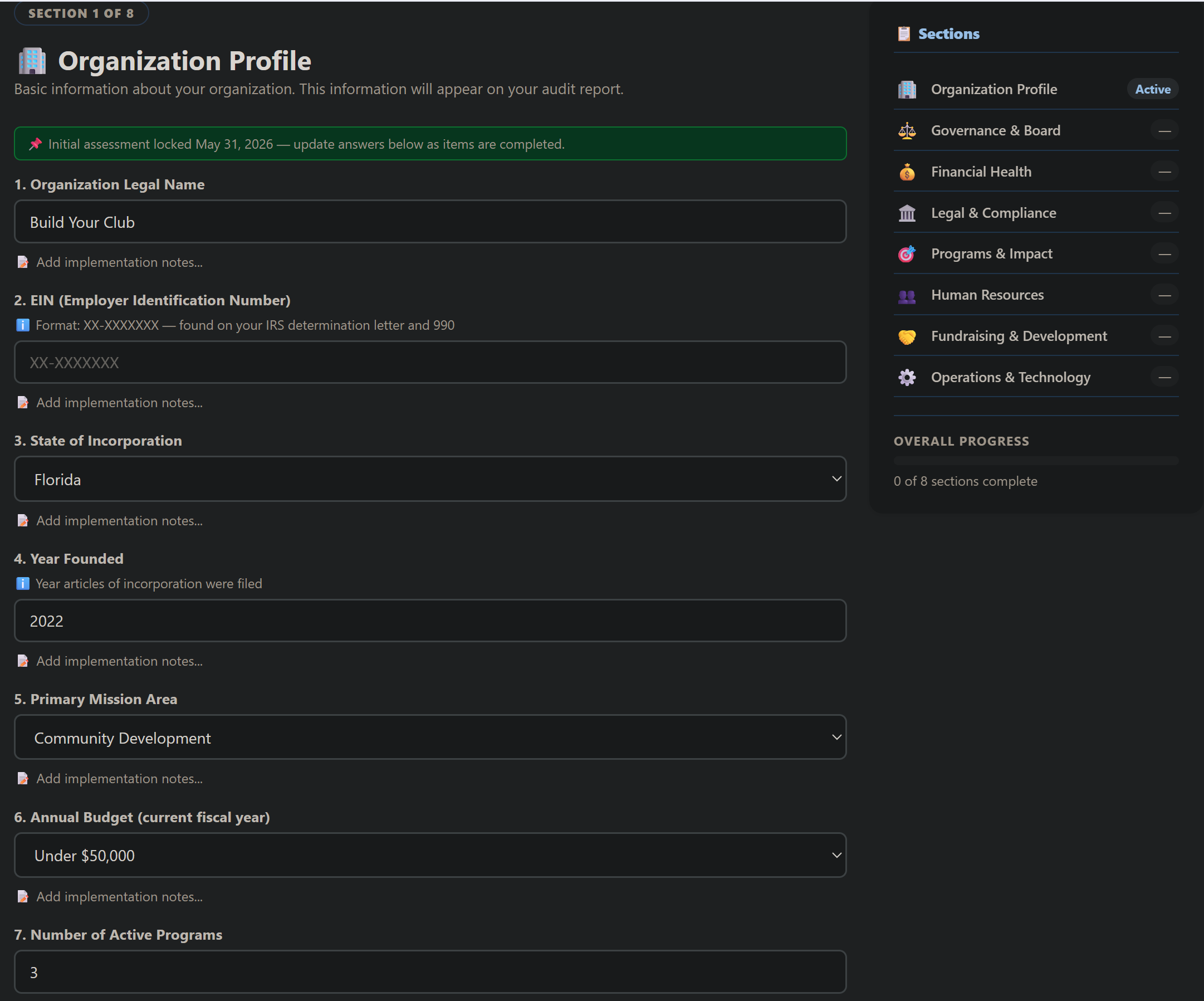 Operations Audit dashboard