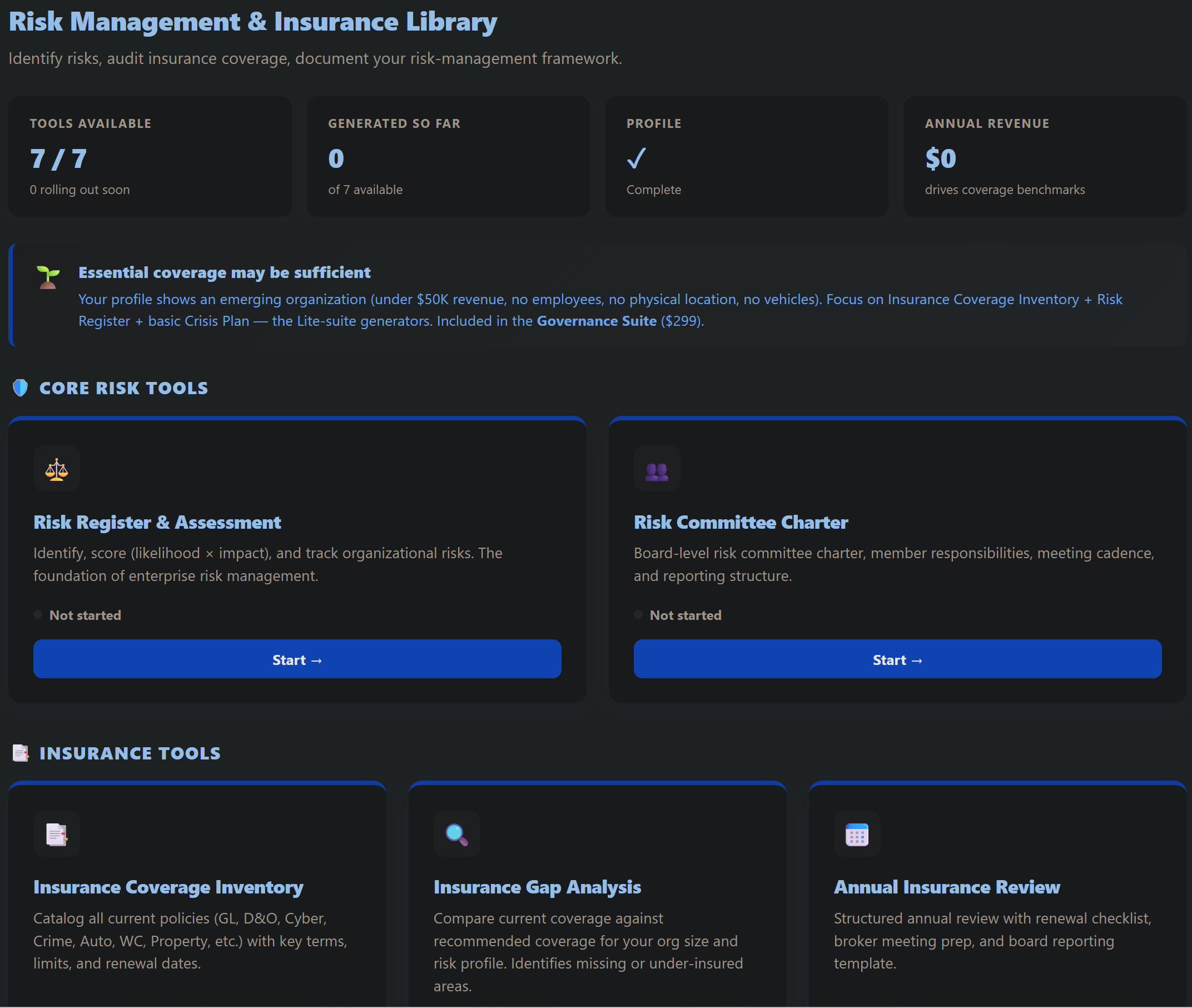 Risk Management and Insurance dashboard